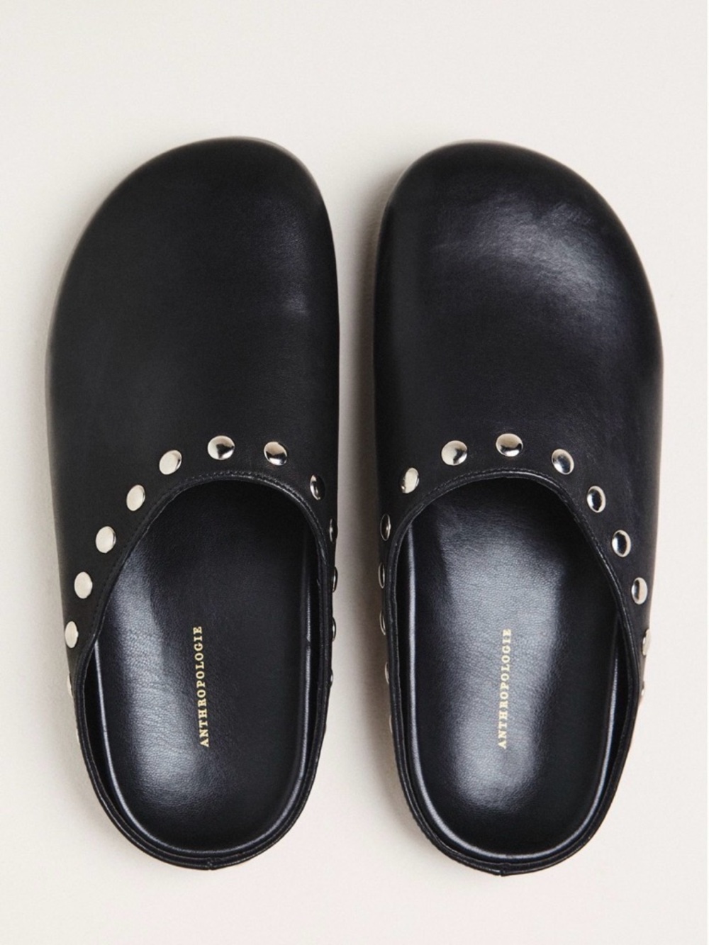 Anthropologie Black Studded Leather Slip-On Clogs NEW! SIZE EU 36 US 5-5.5